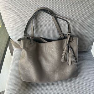 Tory Burch taupe purse 2 handles, leather, divided sections